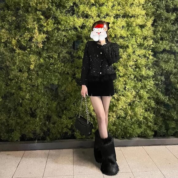 Women's Faux Fur Snow Boots Mid Calf Fuzzy Warm Leather Lined Winter Shoe - Picture 3 of 6